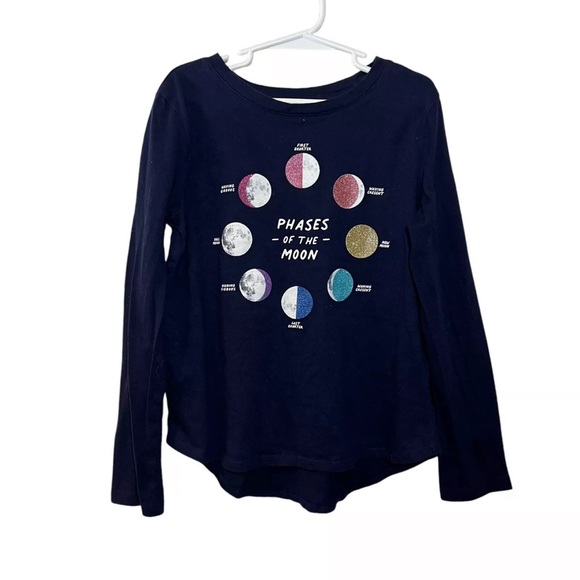 Gap Kids Girls T Shirt Medium Space Planets Moon Phases Glitter Long Sleeve Top - Picture 1 of 5